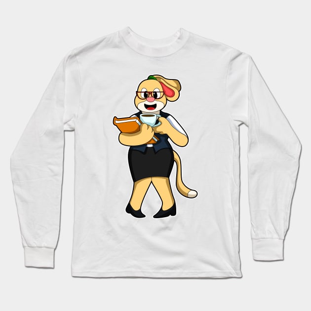 Dog as Secretary with Cup of Coffee Long Sleeve T-Shirt by Markus Schnabel